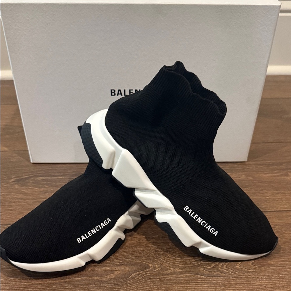 Balenciaga Black and White Knit Sneakers